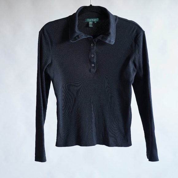 Ralph Lauren Tops - Black "Ralph Lauren" Collared  Long Sleeve Top L